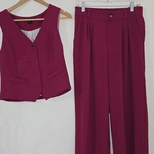 Tullae Fuchsia Two-Piece Set – Vest & Wide-Leg Pants, Size L